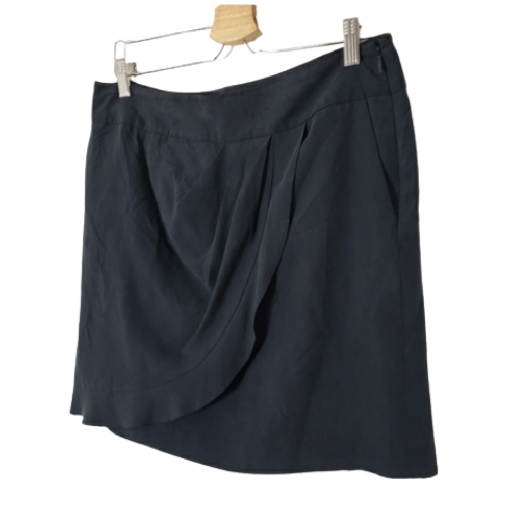 Lost Loft silk navy blue draped mini skirt